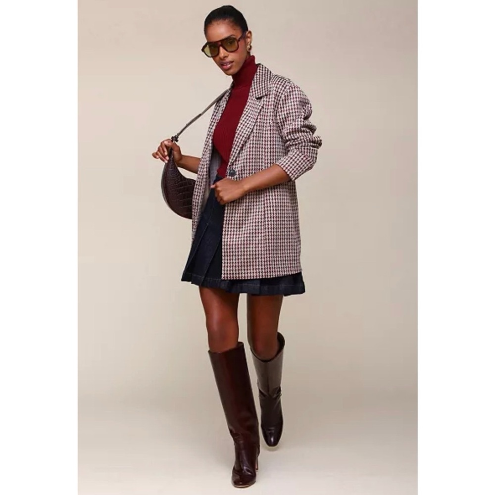 Avec Les Filles Houndstooth Coat in Navy and Beige